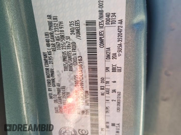 2013 Ford Escape SEL with VIN 1FMCU9H97DUA96163, listed as a Copart auction lot 81974064 with Not Provided miles and Non Repairable. Bid and sale history available at DreamBid. Image 13.