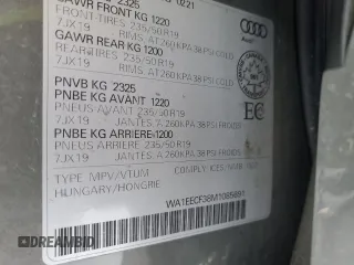 2021 Audi Q3 S line Premium Plus with VIN WA1EECF38M1085691, listed as a Copart auction lot 86403464 with 36,536 mi miles and Salvage Title. Bid and sale history available at carsss.com. Image 12.
