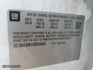 2017 Chevrolet Cruze LT with VIN 3G1BE6SM1HS534943, listed as a Copart auction lot 47779055 with 0 mi miles and Salvage Title. Bid and sale history available at carsss.com. Image 12.