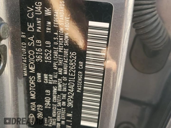2020 Kia Rio LX with VIN 3KPA24AD1LE268526, listed as a Copart auction lot 53306915 with 48,900 mi miles and Salvage Title. Bid and sale history available at DreamBid. Image 12.