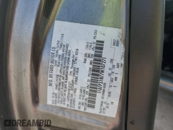 2007 Ford Focus S with VIN 1FAFP31N77W107271, listed as a Copart auction lot 42599705 with 175,692 mi miles and Clean Title. Bid and sale history available at DreamBid. Image 12.