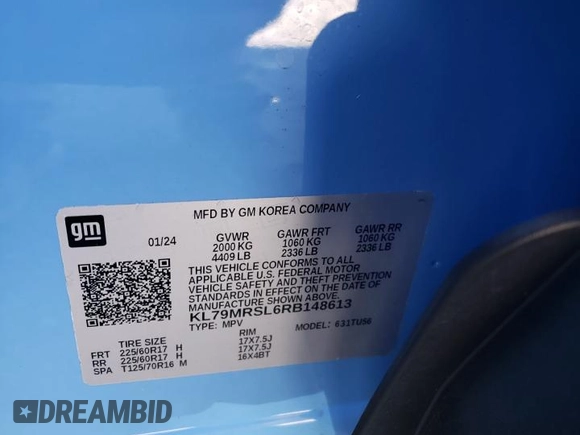 2024 Chevrolet TrailBlazer LT with VIN KL79MRSL6RB148613, listed as a Copart auction lot 69844124 with 3,950 mi miles and Salvage Title. Bid and sale history available at DreamBid. Image 13.