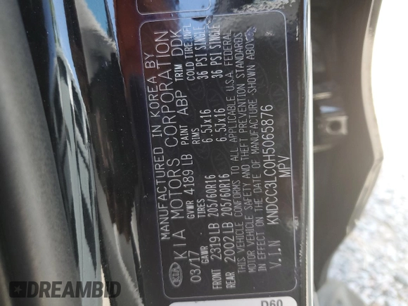 2017 Kia Niro EX with VIN KNDCC3LC0H5065876, listed as a Copart auction lot 51211655 with 104,486 mi miles and Non Repairable. Bid and sale history available at carsss.com. Image 12.