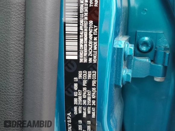 2022 Jeep Renegade Latitude with VIN ZACNJDB14NPN73109, listed as a Copart auction lot 55473465 with 17,022 mi miles and Salvage title. Bid and sale history available at DreamBid. Image 12.