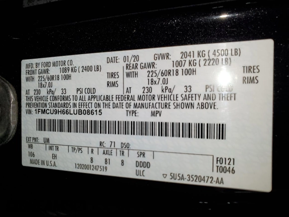 2020 Ford Escape SEL z VIN 1FMCU9H66LUB08615, wystawiony jako Copart lot #43409815 z przebiegiem 49 059 mil mil oraz Szkoda całkowita • Salvage title. Historia ofert i sprzedaży dostępna na DreamBid. Obrazek 13.