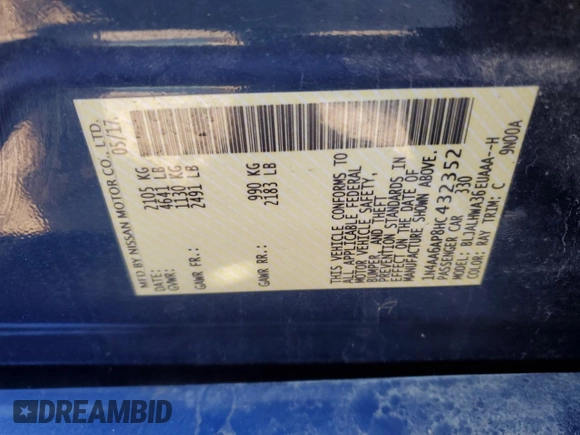 2017 Nissan Maxima SV with VIN 1N4AA6AP8HC432352, listed as a Copart auction lot 50724755 with 113,346 mi miles and Salvage title. Bid and sale history available at DreamBid. Image 13.
