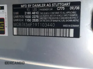 2009 Mercedes-Benz CLK 350 with VIN WDBTK56F19T103440, listed as a Copart auction lot 79776024 with 86,340 mi miles and Salvage Title. Bid and sale history available at DreamBid. Image 12.