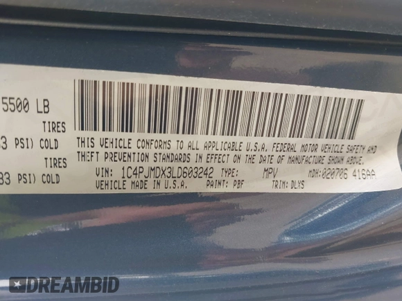 2020 Jeep Cherokee Limited with VIN 1C4PJMDX3LD603242, listed as a IAAI auction lot 42499494 with 51,491 mi miles and . Bid and sale history available at DreamBid. Image 9.