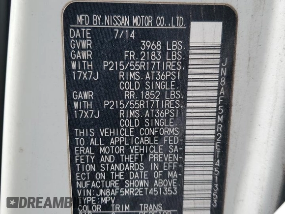 2014 Nissan Juke S with VIN JN8AF5MR2ET451353, listed as a Copart auction lot 80444344 with 138,710 mi miles and Salvage Title. Bid and sale history available at DreamBid. Image 15.