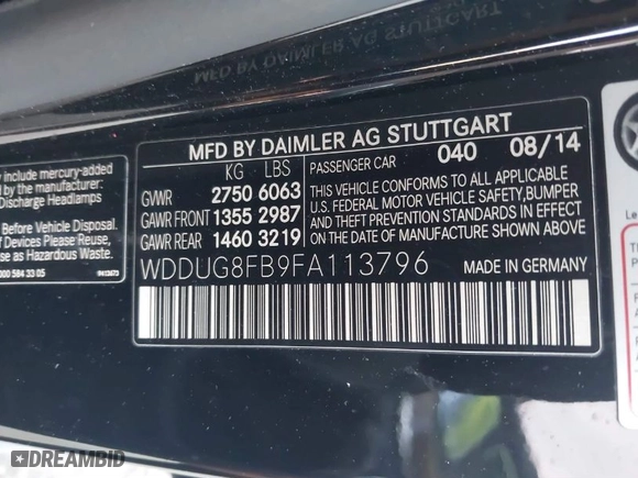 2015 Mercedes-Benz S-Class S 550 with VIN WDDUG8FB9FA113796, listed as a IAAI auction lot 41617393 with 132,884 mi miles. Bid and sale history available at carsss.com. Image 9.