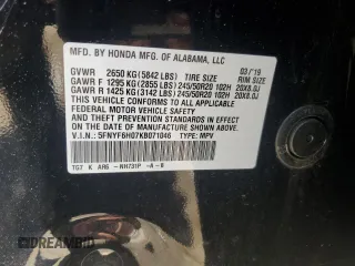2019 Honda Pilot Elite with VIN 5FNYF6H07KB071046, listed as a Copart auction lot 57673515 with 62,835 mi miles and Salvage title. Bid and sale history available at DreamBid. Image 13.