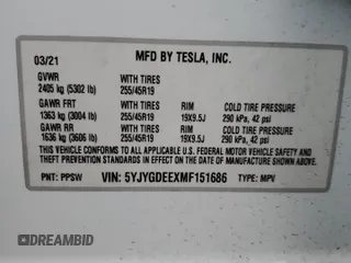 2021 Tesla Model Y Long Range with VIN 5YJYGDEEXMF151686, listed as a Copart auction lot 53903115 with 65,321 mi miles and Salvage Title. Bid and sale history available at DreamBid. Image 13.