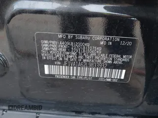 2020 Subaru WRX with VIN JF1VA1A62L9833932, listed as a IAAI auction lot 41265453 with 61,032 mi miles. Bid and sale history available at carsss.com. Image 9.