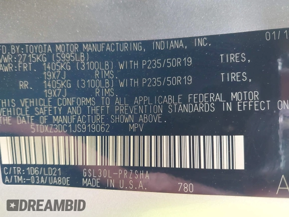 2018 Toyota Sienna SE с VIN 5TDXZ3DC1JS919062, выставлен на аукционе IAAI как лот 42790530 с пробегом 107 040 миль миль и . История ставок и продаж доступна на DreamBid. Изображение 9.