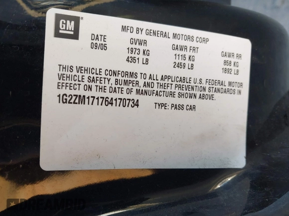2006 Pontiac G6 GTP with VIN 1G2ZM171764170734, listed as a IAAI auction lot 41439398 with 149,479 mi miles. Bid and sale history available at carsss.com. Image 9.