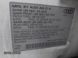 2019 Audi Q7 Premium Plus z VIN WA1LAAF71KD031123, wystawiony jako IAAI lot #41953574 z przebiegiem 48 999 mil mil oraz . Historia ofert i sprzedaży dostępna na DreamBid. Obrazek 9.