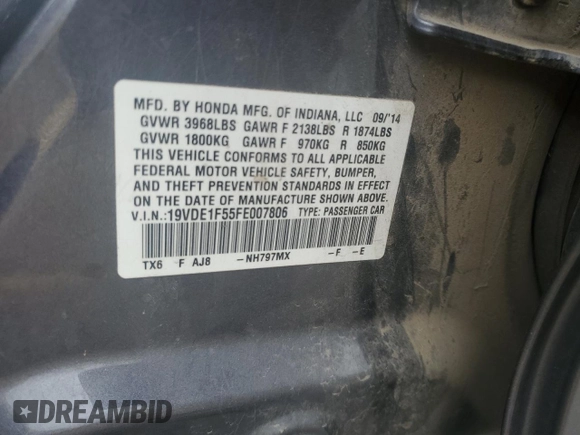 2015 Acura ILX Premium z VIN 19VDE1F55FE007806, wystawiony jako Copart lot #69549184 z przebiegiem 235 486 mil mil oraz Szkoda całkowita • Salvage title. Historia ofert i sprzedaży dostępna na DreamBid. Obrazek 12.