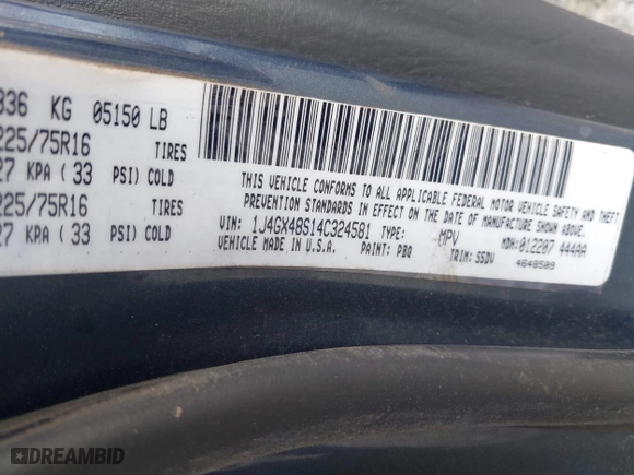2004 Jeep Grand Cherokee Laredo with VIN 1J4GX48S14C324581, listed as a IAAI auction lot 41717938 with 213,178 mi miles. Bid and sale history available at carsss.com. Image 9.