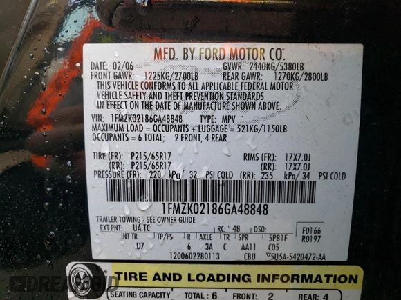 2006 Ford Freestyle SEL with VIN 1FMZK02186GA48848, listed as a Copart auction lot 70379094 with 173,119 mi miles and Non Repairable. Bid and sale history available at carsss.com. Image 14.