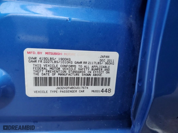 2012 Mitsubishi Lancer SE with VIN JA32V2FW8CU017674, listed as a Copart auction lot 43939105 with 217,611 mi miles and Salvage Title. Bid and sale history available at carsss.com. Image 15.
