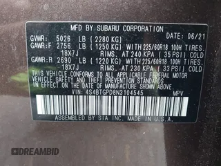 2022 Subaru Outback Touring XT with VIN 4S4BTGPD8N3104545, listed as a IAAI auction lot 42340546 with 24,930 mi miles and . Bid and sale history available at DreamBid. Image 9.