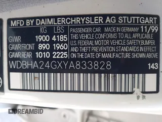 2000 Mercedes-Benz C 230 Kompressor with VIN WDBHA24GXYA833828, listed as a IAAI auction lot 42304685 with Not provided miles and . Bid and sale history available at DreamBid. Image 9.