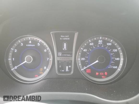 2013 Hyundai Azera with VIN KMHFG4JGXDA215602, listed as a Copart auction lot 66165305 with 119,166 mi miles and Clean title. Bid and sale history available at DreamBid. Image 9.