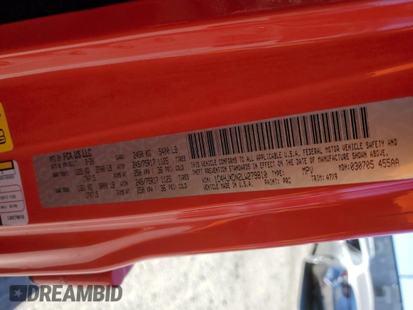 2020 Jeep Wrangler Unlimited Sport S with VIN 1C4HJXDN2LW279810, listed as a Copart auction lot 47481755 with 106,667 mi miles and Salvage title. Bid and sale history available at DreamBid. Image 12.