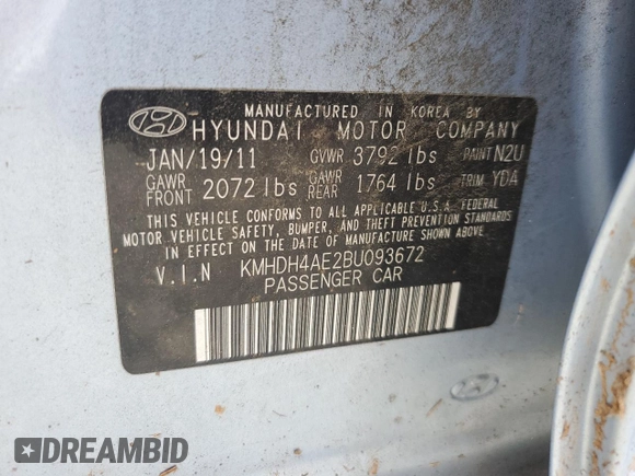 2011 Hyundai Elantra GLS z VIN KMHDH4AE2BU093672, wystawiony jako Copart lot #56977185 z przebiegiem 142 095 mil mil oraz Szkoda całkowita • Salvage title. Historia ofert i sprzedaży dostępna na DreamBid. Obrazek 13.