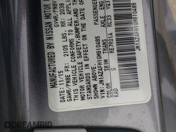 2016 Nissan 370Z Touring z VIN JN1AZ4FH1GM910485, wystawiony jako Copart lot #71812174 z przebiegiem Nie podano mil oraz Czysty tytuł • Clean title. Historia ofert i sprzedaży dostępna na DreamBid. Obrazek 13.