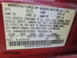 2005 Nissan Maxima 3.5 SL with VIN 1N4BA41E85C870663, listed as a Copart auction lot 79019714 with 136,340 mi miles and Salvage Title. Bid and sale history available at carsss.com. Image 12.