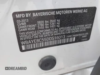 2013 BMW 7 Series 750Li with VIN WBAYE8C55DDS16013, listed as a IAAI auction lot 42709519 with 123,405 mi miles and . Bid and sale history available at DreamBid. Image 9.