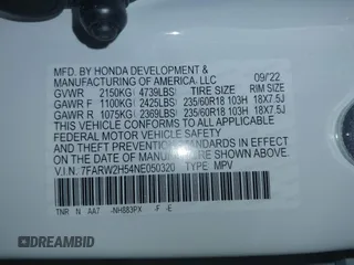 2022 Honda CR-V EX with VIN 7FARW2H54NE050320, listed as a IAAI auction lot 41884347 with 20,505 mi miles and . Bid and sale history available at DreamBid. Image 9.
