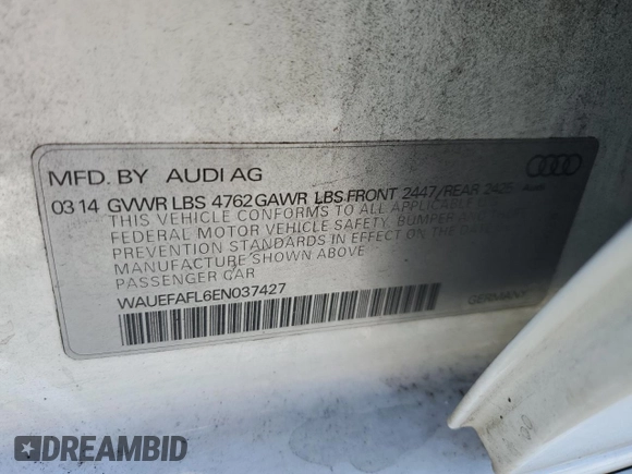 2014 Audi A4 Premium Plus with VIN WAUEFAFL6EN037427, listed as a Copart auction lot 41573705 with 127,397 mi miles and Salvage Title. Bid and sale history available at carsss.com. Image 12.