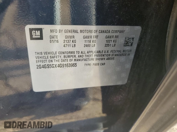 2016 Buick Regal Premium II with VIN 2G4GS5GX4G9163965, listed as a Copart auction lot 61925115 with 54,502 mi miles and Clean title. Bid and sale history available at DreamBid. Image 12.