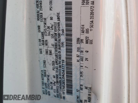 2010 Ford Econoline Cargo Commercial z VIN 1FTNE2EL0ADA17719, wystawiony jako Copart lot #59343765 z przebiegiem 85 417 mil mil oraz Tytuł czysty. Historia ofert i sprzedaży dostępna na DreamBid. Obrazek 13.
