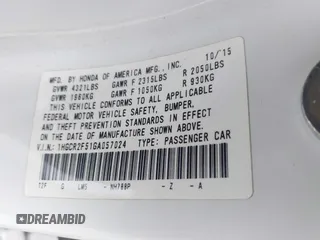 2016 Honda Accord Sport with VIN 1HGCR2F51GA057024, listed as a IAAI auction lot 42455009 with 106,420 mi miles and . Bid and sale history available at DreamBid. Image 9.