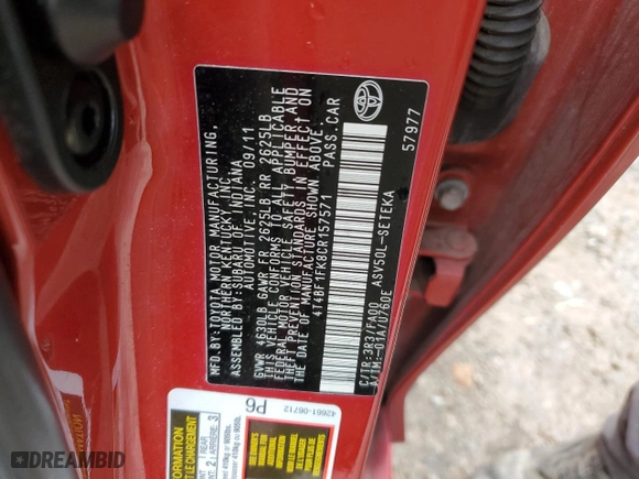 2012 Toyota Camry L with VIN 4T4BF1FK8CR157571, listed as a Copart auction lot 45099715 with 283,269 mi miles and Salvage Title. Bid and sale history available at carsss.com. Image 14.
