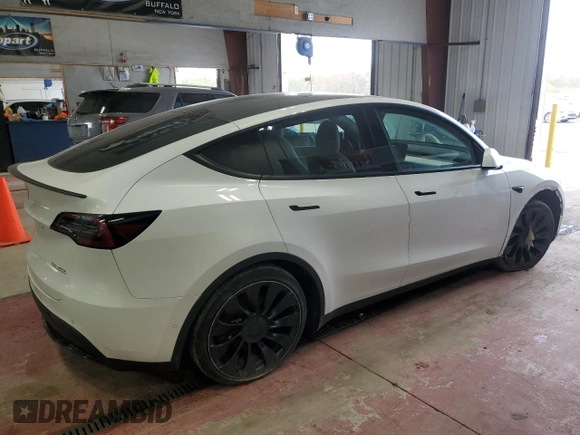 2022 Tesla Model Y Performance with VIN 7SAYGDEF9NF405370, listed as a Copart auction lot 43621095 with 52,292 mi miles and Salvage Title. Bid and sale history available at DreamBid. Image 3.