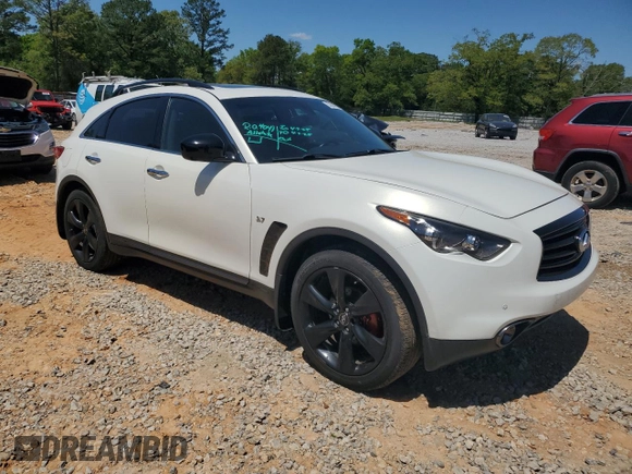 2015 Infiniti QX70 z VIN JN8CS1MW5FM481185, wystawiony jako Copart lot #52884555 z przebiegiem Nie podano mil oraz Szkoda całkowita • Salvage title. Historia ofert i sprzedaży dostępna na DreamBid. Obrazek 4.