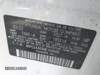 2022 Hyundai Accent SE with VIN 3KPC24A69NE169448, listed as a IAAI auction lot 41849350 with 17,802 mi miles. Bid and sale history available at carsss.com. Image 9.