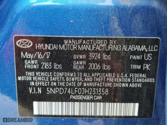 2018 Hyundai Elantra SE with VIN 5NPD74LF0JH231358, listed as a Copart auction lot 59450754 with 60,228 mi miles and Salvage Title. Bid and sale history available at carsss.com. Image 12.