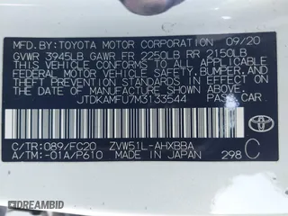 2021 Toyota Prius L Eco with VIN JTDKAMFU7M3133544, listed as a IAAI auction lot 41548653 with 115,214 mi miles. Bid and sale history available at carsss.com. Image 9.