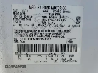 2011 Ford F-150 XL with VIN 1FTEX1EM3BFD41315, listed as a Copart auction lot 49990105 with 282,287 mi miles and Clean Title. Bid and sale history available at carsss.com. Image 12.