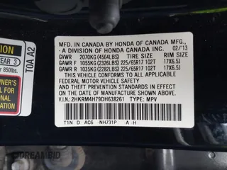 2013 Honda CR-V EX-L with VIN 2HKRM4H79DH638261, listed as a IAAI auction lot 42361736 with 149,042 mi miles and . Bid and sale history available at DreamBid. Image 9.