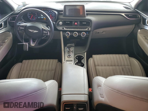 2020 Genesis G70 2.0T with VIN KMTG34LA5LU059898, listed as a Copart auction lot 46987825 with 38,166 mi miles and Salvage title. Bid and sale history available at DreamBid. Image 8.