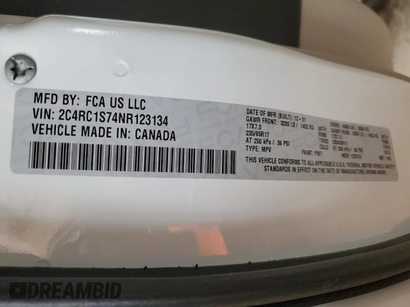 2022 Chrysler Pacifica Hybrid Limited with VIN 2C4RC1S74NR123134, listed as a Copart auction lot 57906795 with 75,648 mi miles and Salvage title. Bid and sale history available at DreamBid. Image 13.
