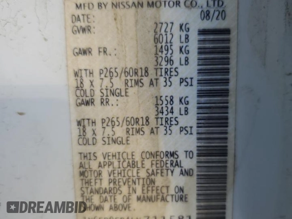 2020 Nissan Frontier SV z VIN 1N6ED0EB4LN711581, wystawiony jako Copart lot #55808795 z przebiegiem 72 339 mil mil oraz Szkoda całkowita • Salvage title. Historia ofert i sprzedaży dostępna na DreamBid. Obrazek 12.