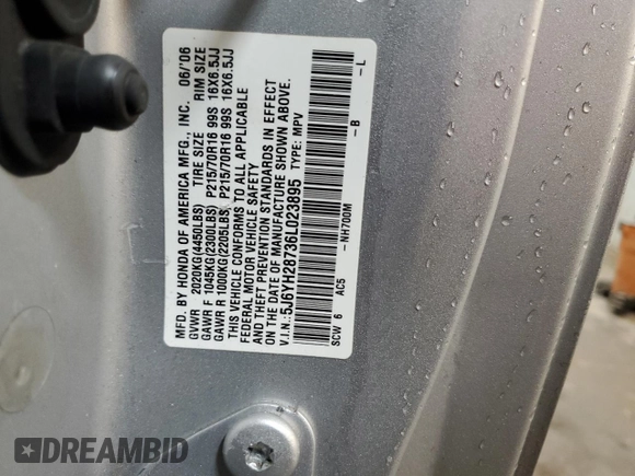 2006 Honda Element EX-P with VIN 5J6YH28736L023895, listed as a Copart auction lot 81964024 with Not Provided miles and Salvage Title. Bid and sale history available at DreamBid. Image 12.