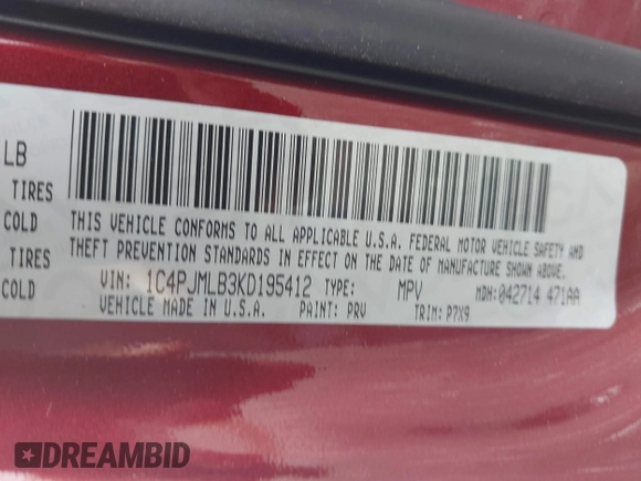 2019 Jeep Cherokee Latitude Plus with VIN 1C4PJMLB3KD195412, listed as a IAAI auction lot 42117860 with 177,178 mi miles. Bid and sale history available at carsss.com. Image 9.